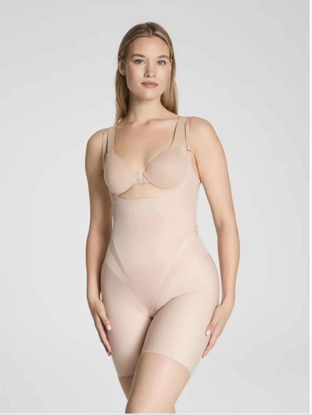 Spanx Open-bust Mid-thigh Bodysuit 1x Champange Beige